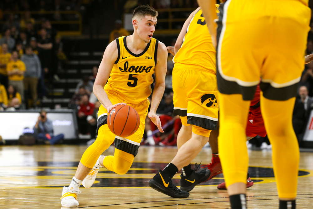 Iowa Hawkeyes guard CJ Fredrick (5) drives to the hoop during the Iowa men’s basketball game vs Rutgers on Wednesday, January 22, 2020 at Carver-Hawkeye Arena. (Lily Smith/hawkeyesports.com)