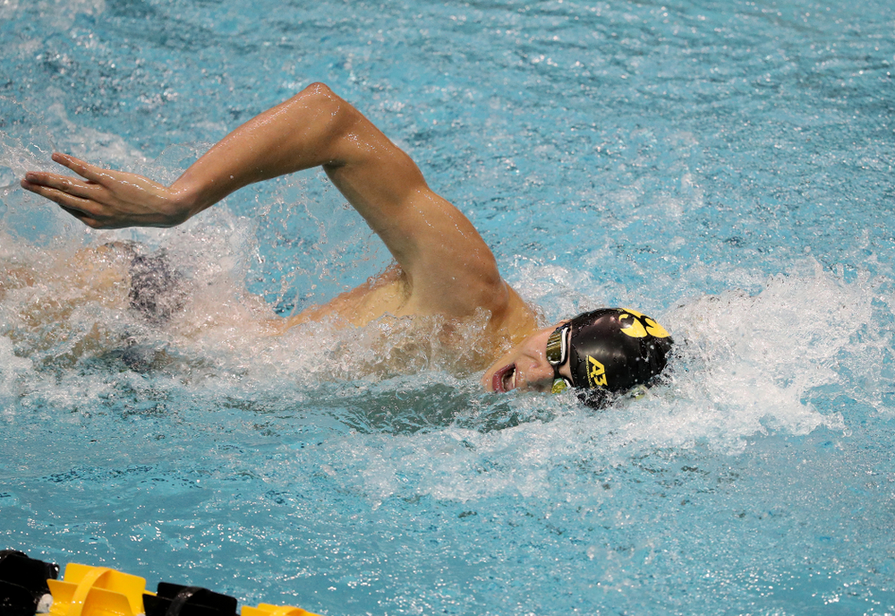 IowaÕs Andrew Fierke competes in the 1000-yard freestyle against Notre Dame and Illinois Saturday, January 11, 2020 at the Campus Recreation and Wellness Center. (Brian Ray/hawkeyesports.com)