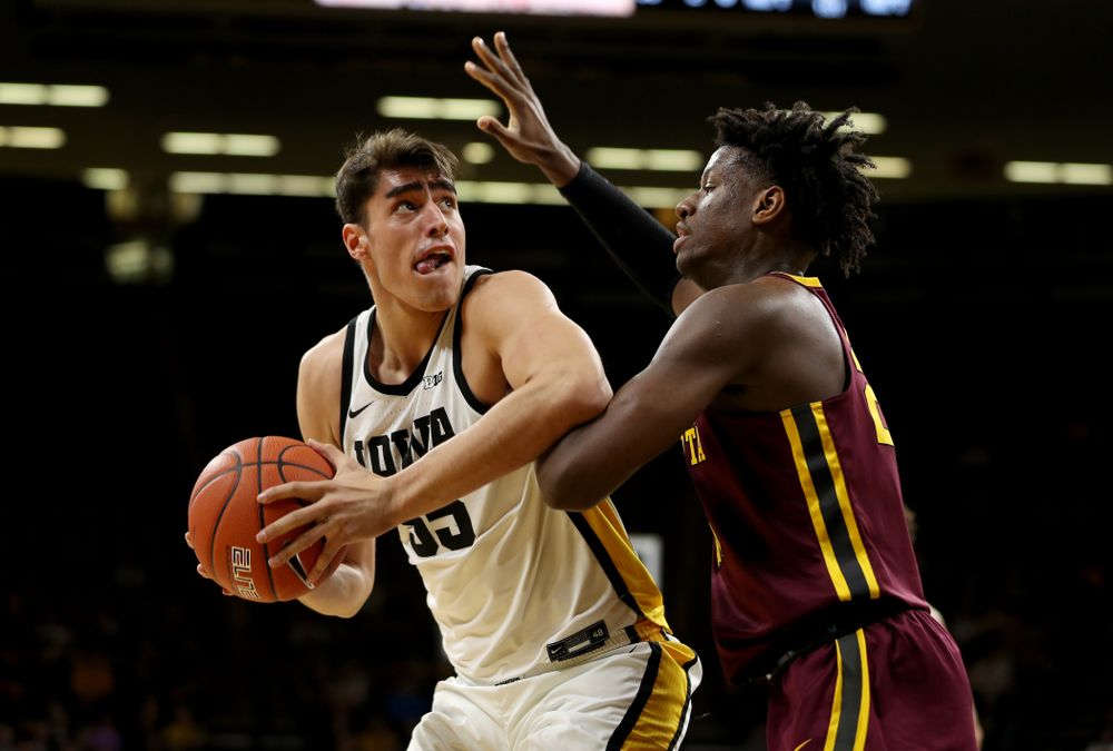 Iowa Hawkeyes forward Luka Garza (55) against the Minnesota Golden Gophers Monday, December 9, 2019 at Carver-Hawkeye Arena. (Brian Ray/hawkeyesports.com)