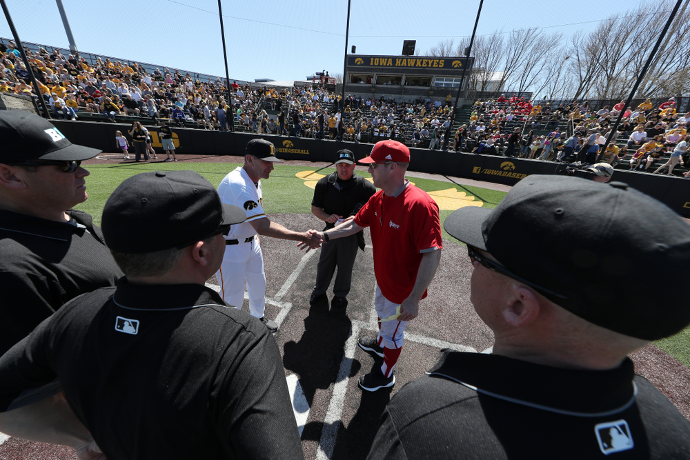 Iowa Hawkeyes head coach Rick Heller against the Nebraska Cornhuskers Saturday, April 20, 2019 at Duane Banks Field. (Brian Ray/hawkeyesports.com)
