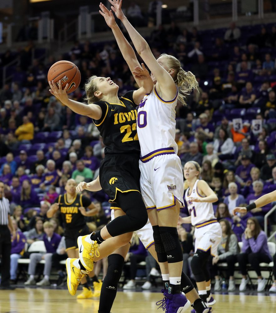 Iowa Hawkeyes guard Kathleen Doyle (22) against Northern Iowa Sunday, November 17, 2019 at the McLeod Center. (Brian Ray/hawkeyesports.com)