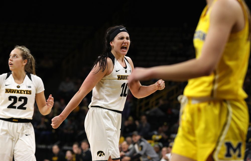 Iowa Hawkeyes forward Megan Gustafson (10) against the Michigan Wolverines Thursday, January 17, 2019 at Carver-Hawkeye Arena. (Brian Ray/hawkeyesports.com)