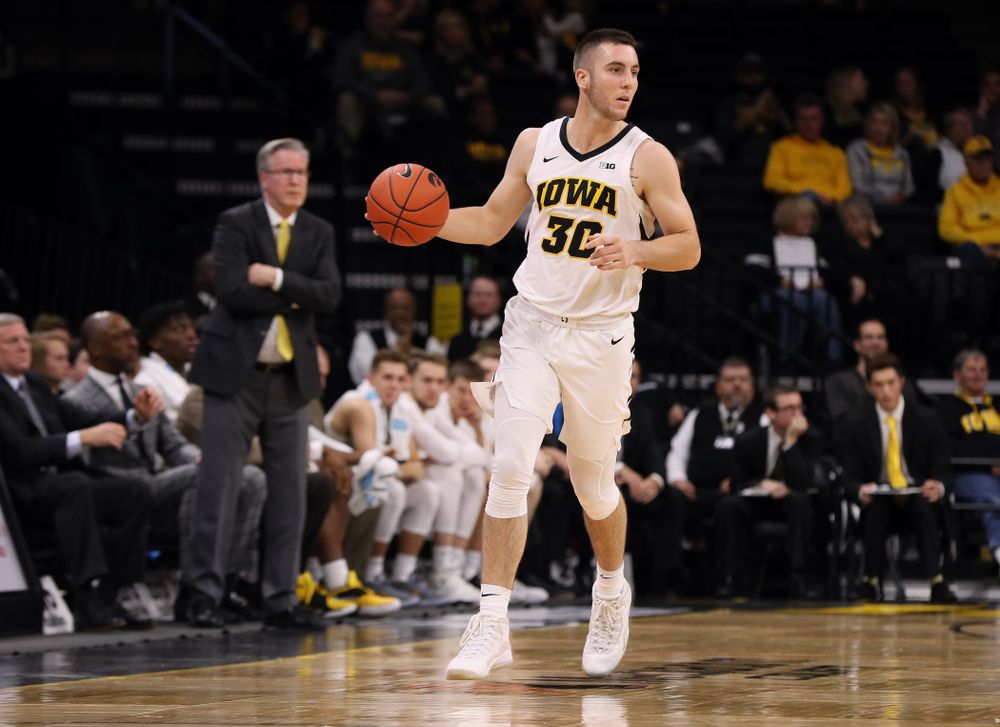 Iowa Hawkeyes guard Connor McCaffery (30) against the UKMC Kangaroos in the 2K Empire Classic Thursday, November 8, 2018 at Carver-Hawkeye Arena. (Brian Ray/hawkeyesports.com)