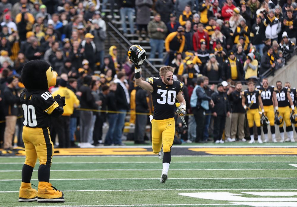 Iowa Hawkeyes defensive back Jake Gervase (30) during senior day activities before their game against the Nebraska Cornhuskers Friday, November 23, 2018 at Kinnick Stadium. (Brian Ray/hawkeyesports.com)