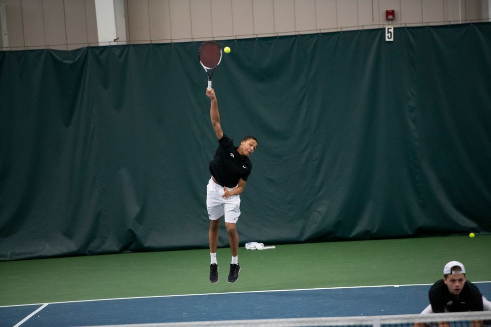 The Iowa men's tennis team competes against Cornell in The Rise Tennis Center in Ithaca, NY on Sunday, Feb. 24, 2019.