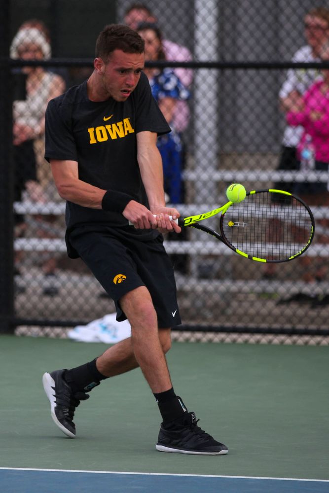 IowaÕs Kareem Allaf at tennis vs Illinois State on Sunday, April 21, 2019 at the Hawkeye Tennis and Recreation Complex. (Lily Smith/hawkeyesports.com)
