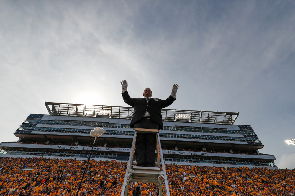 Hawkeye Marching Band director Eric W. Bush against the Northern Illinois Huskies Saturday, September 1, 2018 at Kinnick Stadium. (Brian Ray/hawkeyesports.com)
