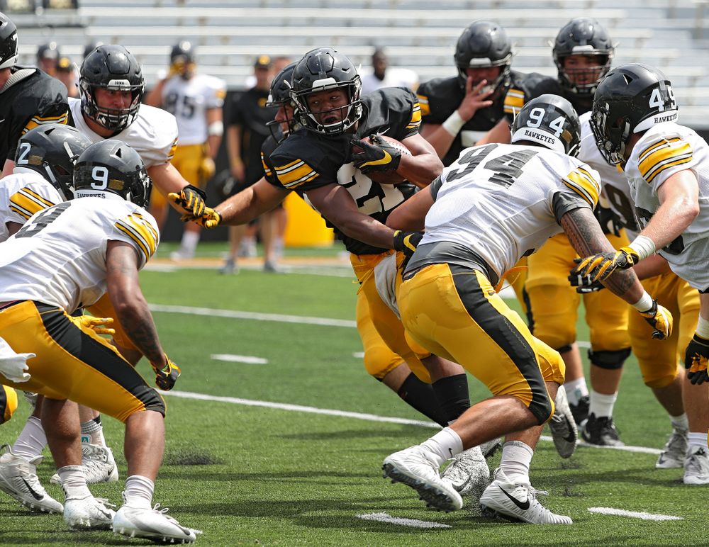 Iowa Hawkeyes running back Ivory Kelly-Martin (21) on a run during Fall Camp Practice No. 8 at Kids Day at Kinnick Stadium in Iowa City on Saturday, Aug 10, 2019. (Stephen Mally/hawkeyesports.com)