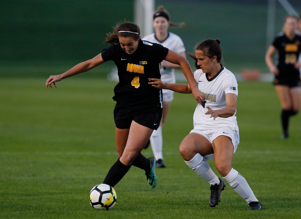 Iowa Hawkeyes Kaleigh Haus (4) against the Purdue Boilermakers Thursday, September 20, 2018 at the Iowa Soccer Complex. (Brian Ray/hawkeyesports.com)