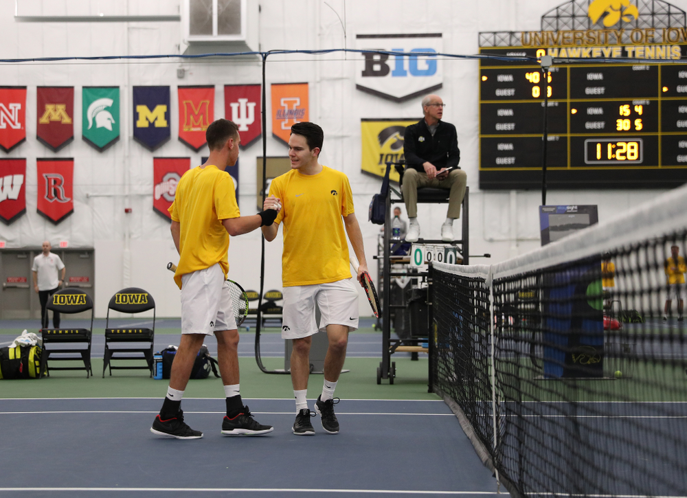 Jonas Larsen and Kareem Allaf against Utah Sunday, February 10, 2019 at the Hawkeye Tennis and Recreation Complex. (Brian Ray/hawkeyesports.com)