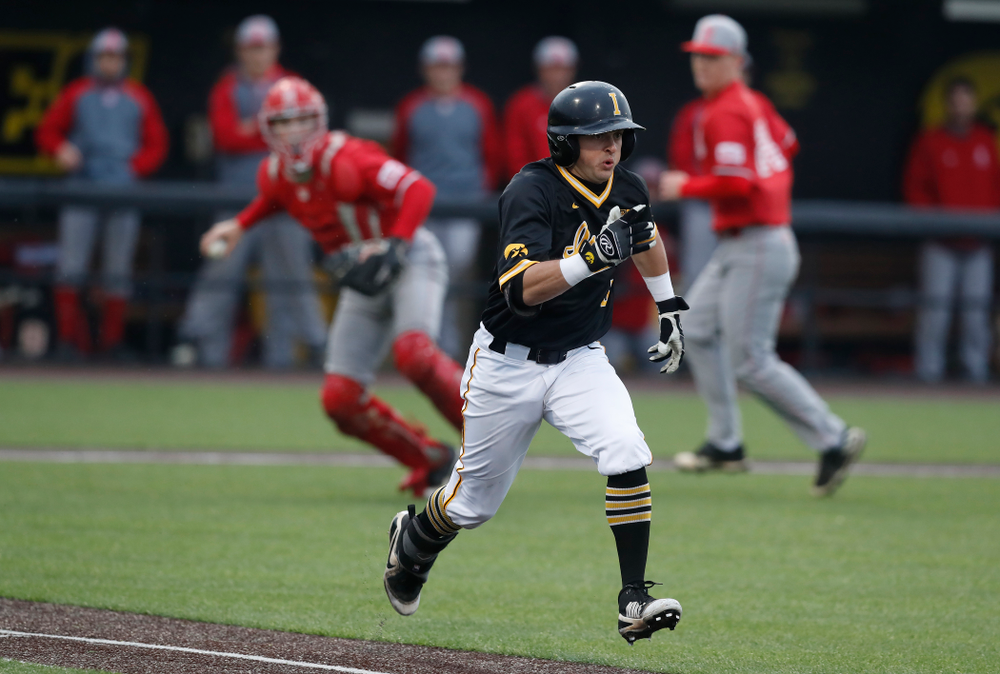 Iowa Hawkeyes infielder Mitchell Boe (4) against the Bradley Braves Wednesday, March 28, 2018 at Duane Banks Field. (Brian Ray/hawkeyesports.com)