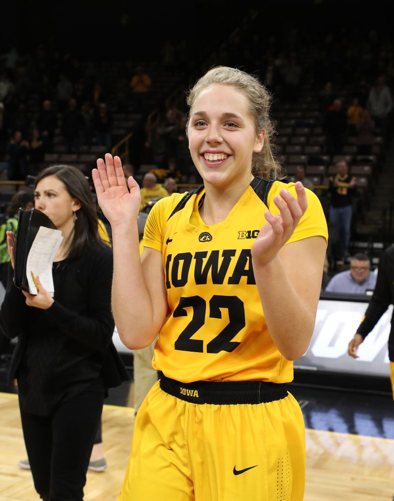 Iowa Hawkeyes guard Kathleen Doyle (22) against the Michigan State Spartans Thursday, February 7, 2019 at Carver-Hawkeye Arena. (Brian Ray/hawkeyesports.com)