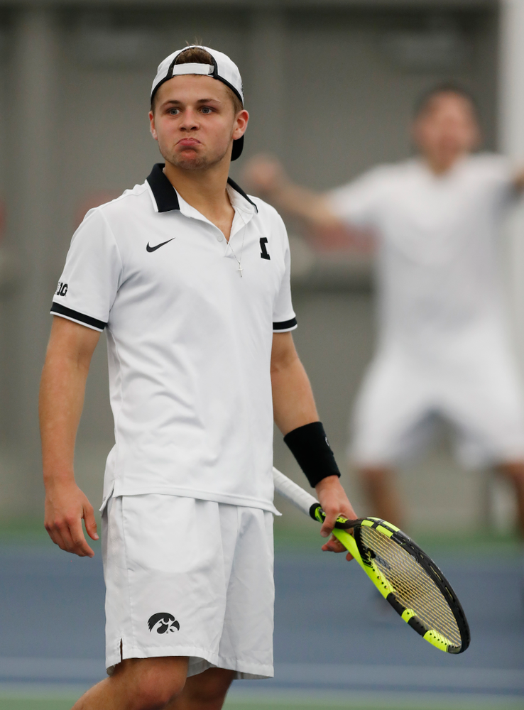 Will Davies against Purdue Sunday, April 15, 2018 at the Hawkeye Tennis and Recreation Center. (Brian Ray/hawkeyesports.com)