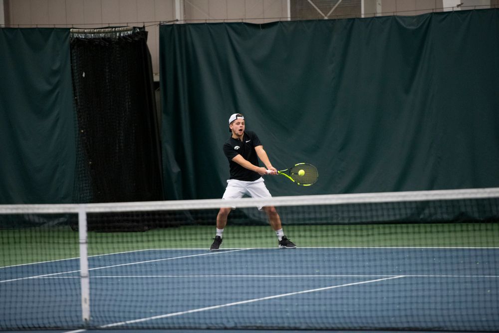 The Iowa men's tennis team competes against Cornell in The Rise Tennis Center in Ithaca, NY on Sunday, Feb. 24, 2019.