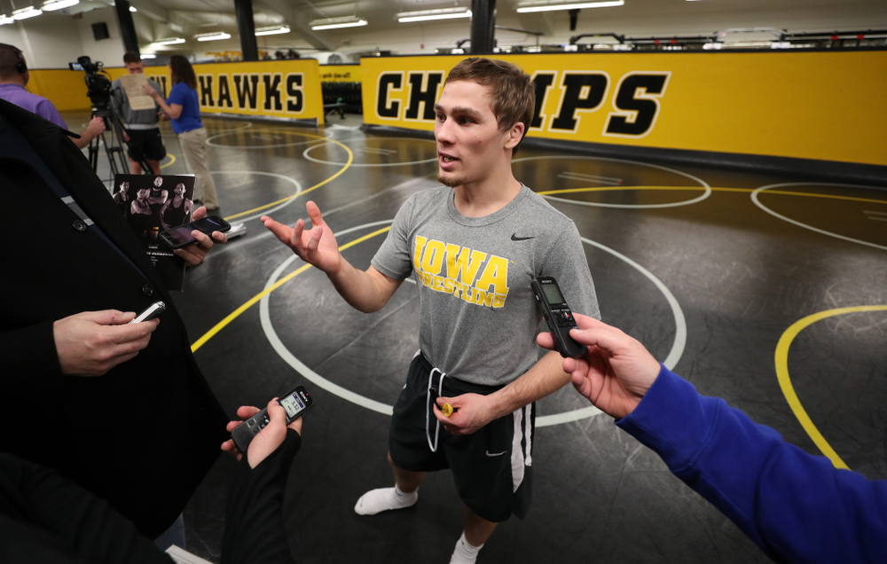 Iowa Hawkeyes 125 pound national champion Spencer Lee during the team's annual media day Monday, November 5, 2018 at Carver-Hawkeye Arena. (Brian Ray/hawkeyesports.com)