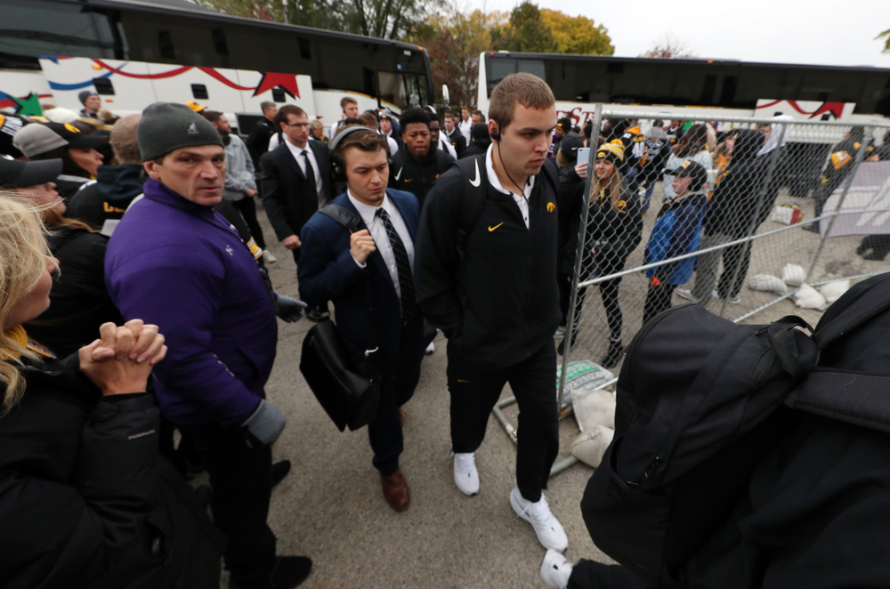 Iowa Hawkeyes quarterback Nate Stanley (4) against the Northwestern Wildcats Saturday, October 26, 2019 at Ryan Field in Evanston, Ill. (Brian Ray/hawkeyesports.com)