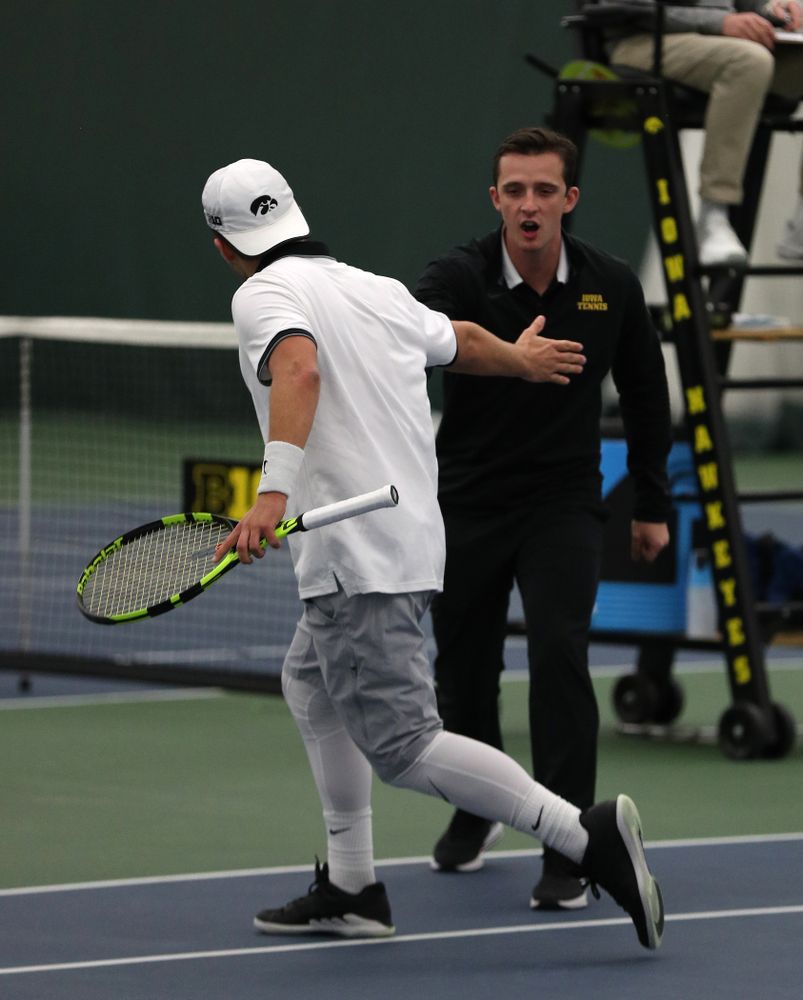 Iowa assistant coach Joey Manilla against Western Michigan Saturday, January 19, 2019 at the Hawkeye Tennis and Recreation Complex. (Brian Ray/hawkeyesports.com)