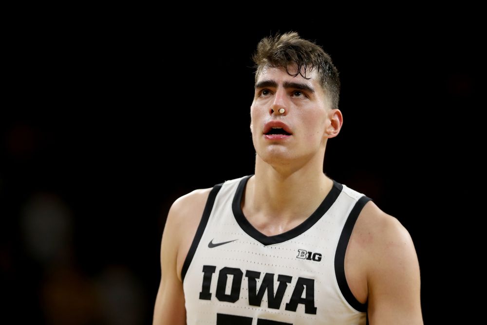 Iowa Hawkeyes forward Luka Garza (55) against the Michigan Wolverines Friday, January 17, 2020 at Carver-Hawkeye Arena. (Brian Ray/hawkeyesports.com)