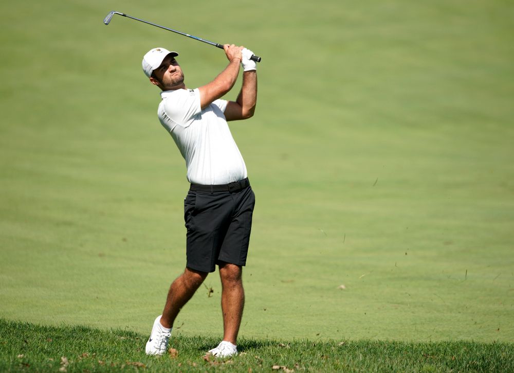 Iowa’s Gonzalo Leal hits a shot during the second day of the Golfweek Conference Challenge at the Cedar Rapids Country Club in Cedar Rapids on Monday, Sep 16, 2019. (Stephen Mally/hawkeyesports.com)