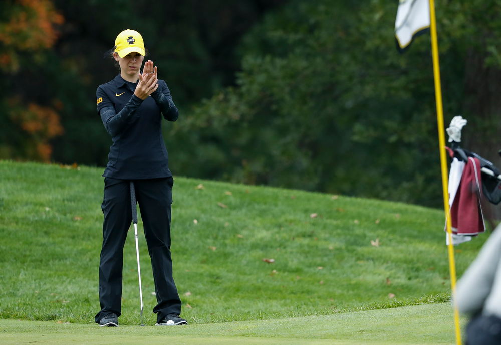 Iowa's Brett Permann lines up a putt during the final round of the Diane Thomason Invitational at Finkbine Golf Course on September 30, 2018. (Tork Mason/hawkeyesports.com)