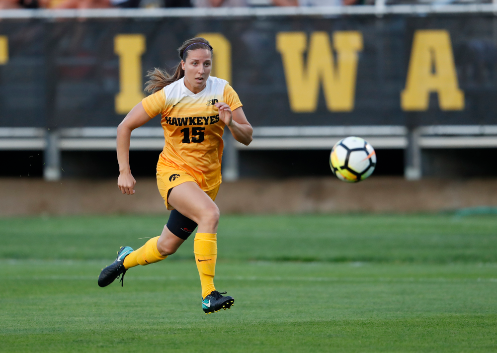 Iowa Hawkeyes Rose Ripslinger (15) against the Missouri Tigers Friday, August 17, 2018 at the Iowa Soccer Complex. (Brian Ray/hawkeyesports.com)