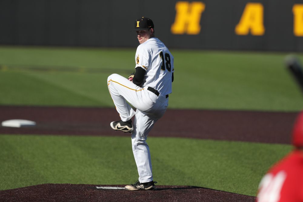 Iowa Hawkeyes Shane Ritter (18) against the Nebraska Cornhuskers Saturday, April 20, 2019 at Duane Banks Field. (Brian Ray/hawkeyesports.com)