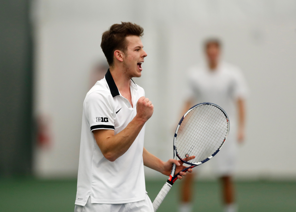 Piotr Smietana against Purdue Sunday, April 15, 2018 at the Hawkeye Tennis and Recreation Center. (Brian Ray/hawkeyesports.com)