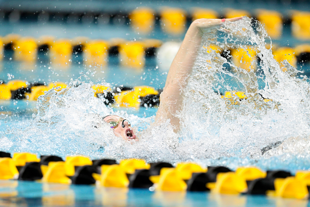 Iowa’s Georgia Clark swims a 100 yard backstroke time trial during the 2020 Big Ten Women’s Swimming and Diving Championships at the Campus Recreation and Wellness Center in Iowa City on Wednesday, February 19, 2020. (Stephen Mally/hawkeyesports.com)