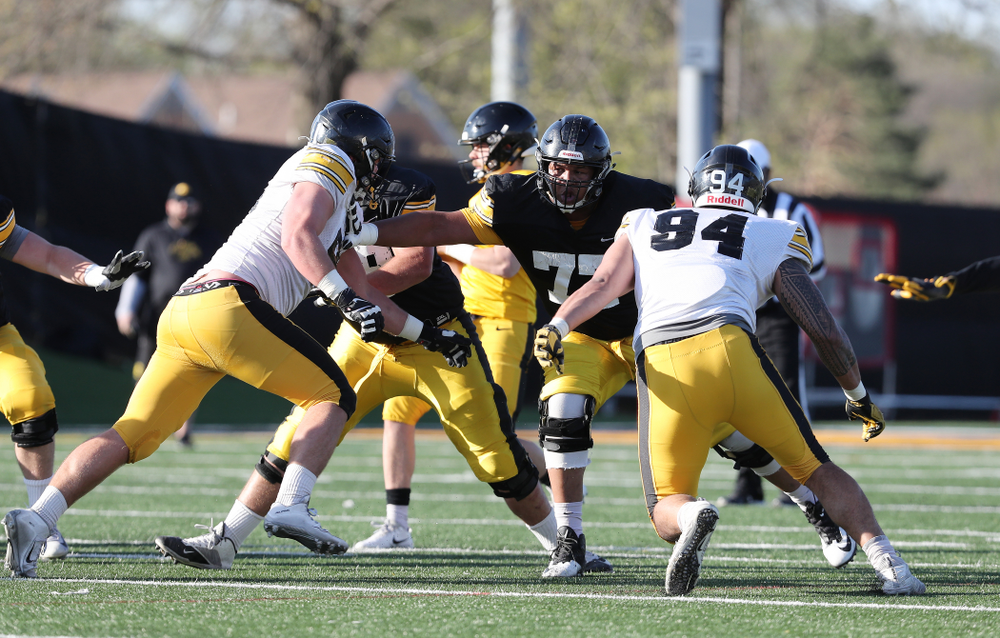 Iowa Hawkeyes offensive lineman Alaric Jackson (77) during the teamÕs final spring practice Friday, April 26, 2019 at the Kenyon Football Practice Facility. (Brian Ray/hawkeyesports.com)
