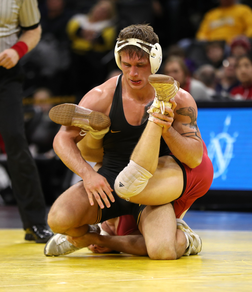 against the Indiana Hoosiers Friday, February 15, 2019 at Carver-Hawkeye Arena. (Brian Ray/hawkeyesports.com)