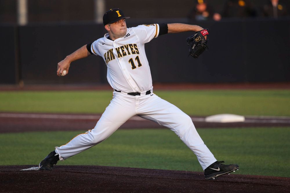 Iowa pitcher Cole McDonald at game 1 vs Rutgers on Friday, April 5, 2019 at Duane Banks Field. (Lily Smith/hawkeyesports.com)