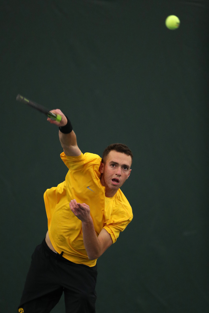 Kareem Allaf against the Butler Bulldogs Sunday, January 27, 2019 at the Hawkeye Tennis and Recreation Complex. (Brian Ray/hawkeyesports.com)