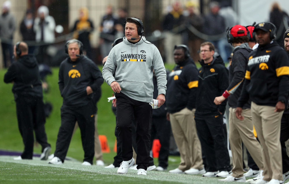 Iowa Hawkeyes offensive coordinator Brian Ferentz against the Northwestern Wildcats Saturday, October 26, 2019 at Ryan Field in Evanston, Ill. (Brian Ray/hawkeyesports.com)