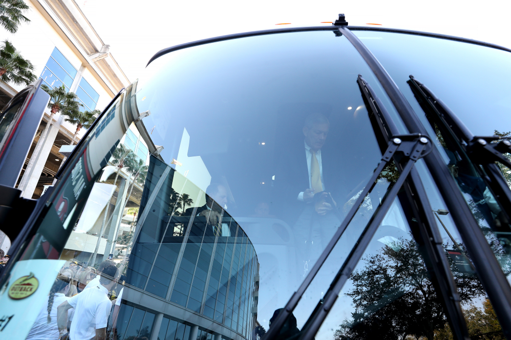 Iowa Hawkeyes head coach Kirk Ferentz as they arrive for the Outback Bowl Tuesday, January 1, 2019 at Raymond James Stadium in Tampa, FL. (Brian Ray/hawkeyesports.com)