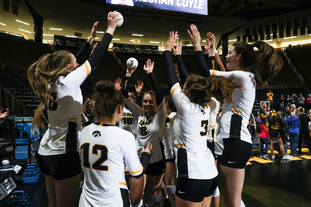 Iowa Hawkeyes right side hitter Reghan Coyle (8) during senior day activities before their game against the Ohio State Buckeyes Saturday, November 24, 2018 at Carver-Hawkeye Arena. (Brian Ray/hawkeyesports.com)