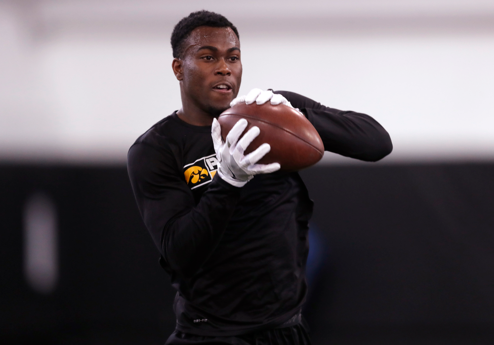 Iowa Hawkeyes defensive back Joshua Jackson (15) during the team's annual pro day Monday, March 26, 2018 at the Hansen Football Performance Center. (Brian Ray/hawkeyesports.com)