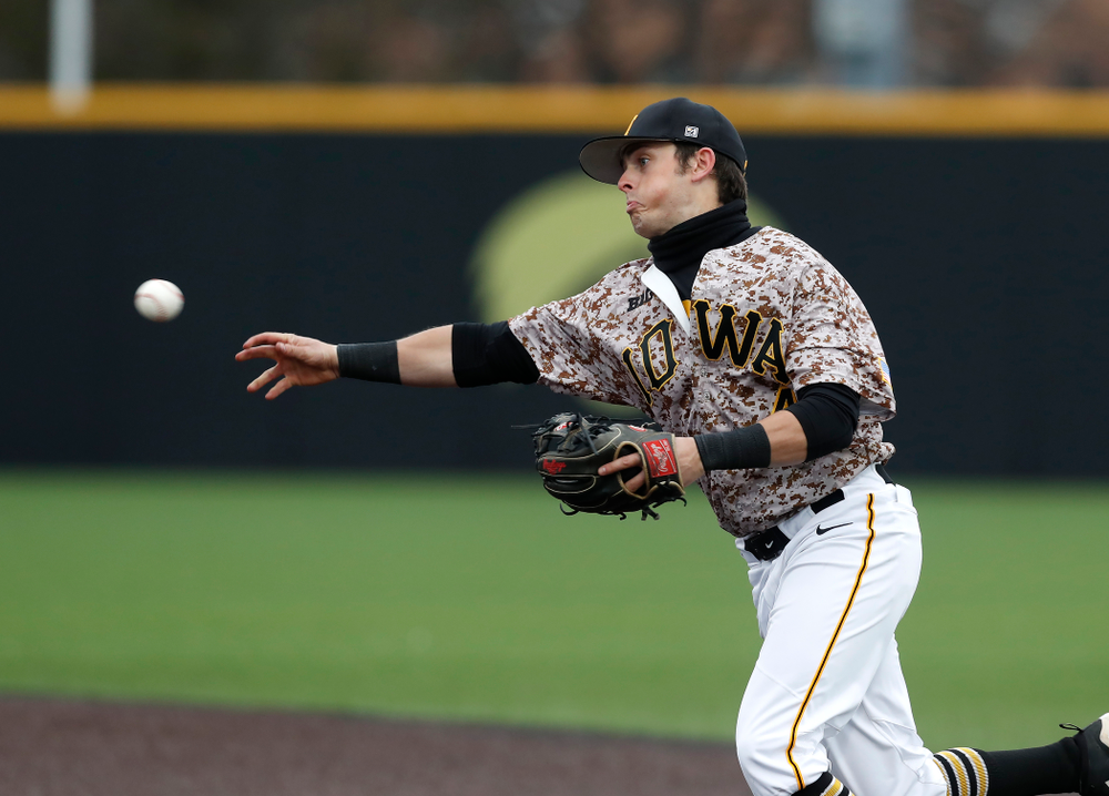 Iowa Hawkeyes infielder Mitchell Boe (4) during a double header against the Indiana Hoosiers Friday, March 23, 2018 at Duane Banks Field. (Brian Ray/hawkeyesports.com)