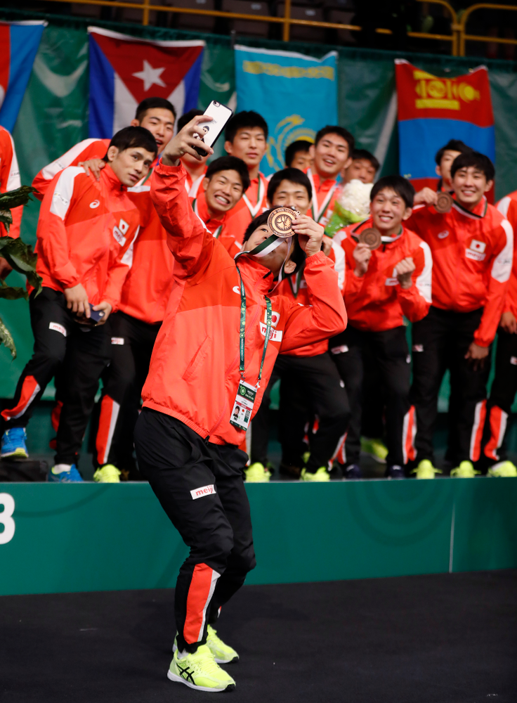 Japan following the United World Wrestling Freestyle World Cup Sunday, April 8, 2018 at Carver-Hawkeye Arena. (Brian Ray/hawkeyesports.com)