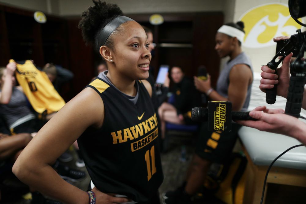 Iowa Hawkeyes guard Tania Davis (11) during practice and media before the regional final of the 2019 NCAA Women's College Basketball Tournament against the Baylor Bears Sunday, March 31, 2019 at Greensboro Coliseum in Greensboro, NC.(Brian Ray/hawkeyesports.com)