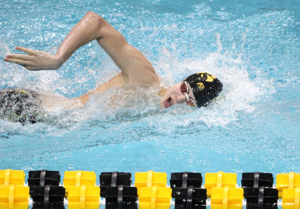 Iowa's Andrew Fierke swims the 500-yard freestyle during the bonus finals of the second day at the 2019 Big Ten Swimming and Diving Championships Thursday, February 28, 2019 at the Campus Wellness and Recreation Center. (Brian Ray/hawkeyesports.com)
