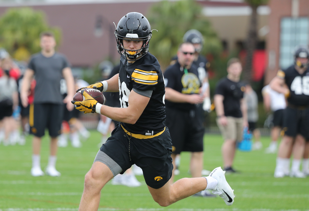 Iowa Hawkeyes tight end T.J. Hockenson (38) during the team's first Outback Bowl Practice in Florida Thursday, December 27, 2018 at Tampa University. (Brian Ray/hawkeyesports.com)