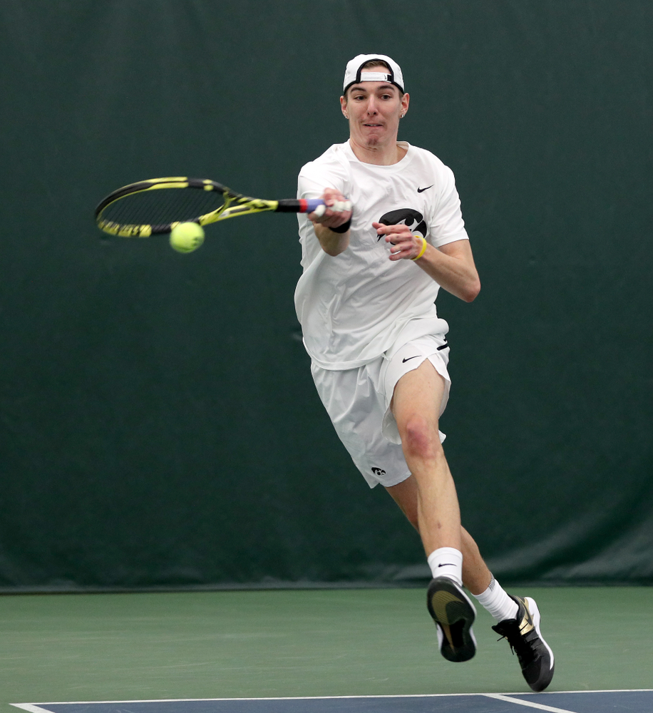 Iowa’s Karem Allaf and Nikita Snezhko play a doubles match against Cornell Sunday, March 8, 2020 at the Hawkeye Tennis and Recreation Center. (Brian Ray/hawkeyesports.com)