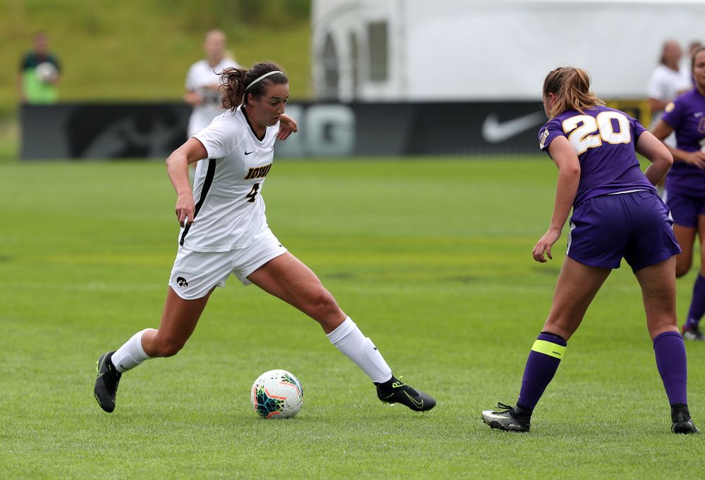 Iowa Hawkeyes forward Kaleigh Haus (4) during a 6-1 win over Northern Iowa Sunday, August 25, 2019 at the Iowa Soccer Complex. (Brian Ray/hawkeyesports.com)