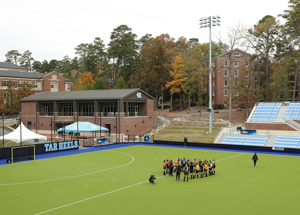Iowa head coach Lisa Cellucci talks with her team during their practice at Karen Shelton Stadium in Chapel Hill, N.C. on Thursday, Nov 14, 2019. (Stephen Mally/hawkeyesports.com)