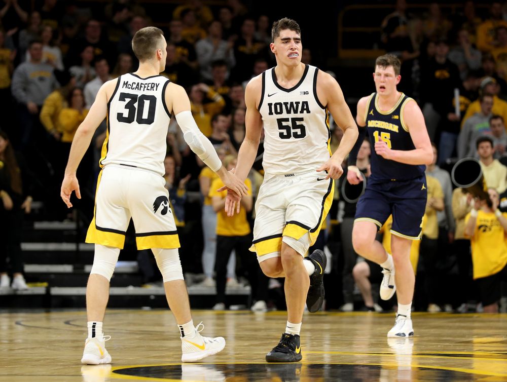 Iowa Hawkeyes forward Luka Garza (55) against the Michigan Wolverines Friday, January 17, 2020 at Carver-Hawkeye Arena. (Brian Ray/hawkeyesports.com)