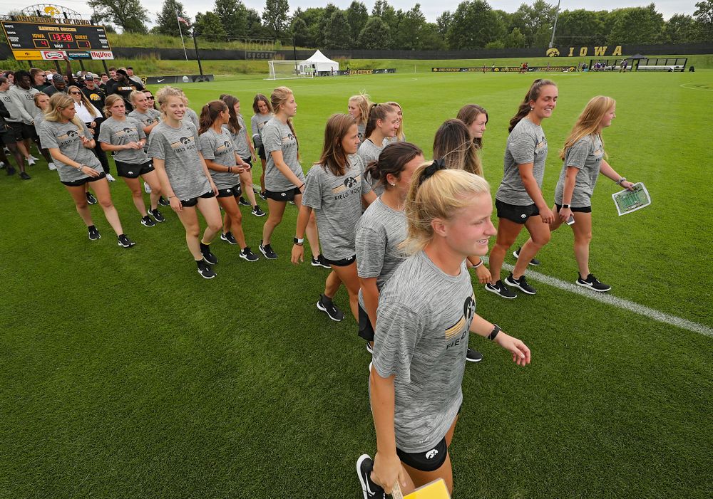 Student-athletes walk in the Parade of Champions during the Student-Athlete Kickoff at the Iowa Soccer Complex in Iowa City on Sunday, Aug 25, 2019. (Stephen Mally/hawkeyesports.com)