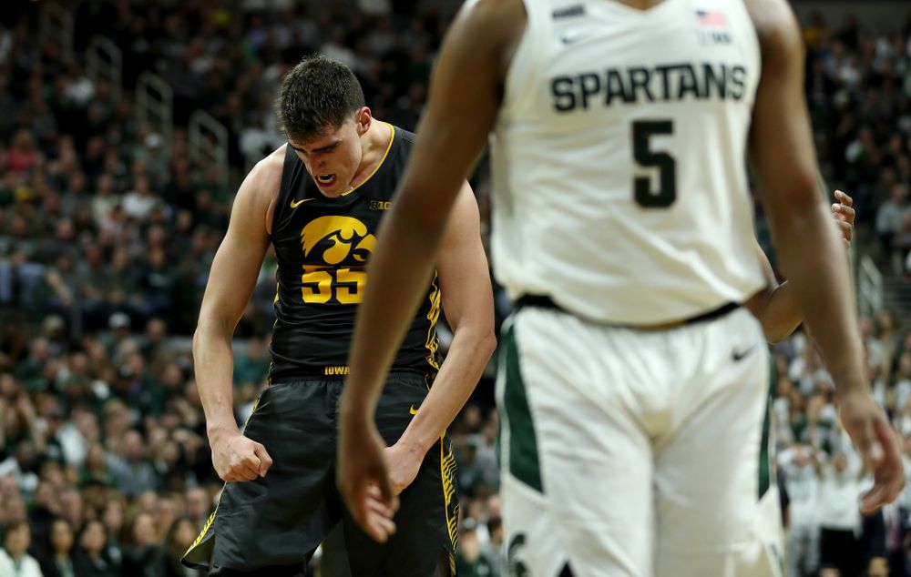 Iowa Hawkeyes forward Luka Garza (55) against Michigan State Tuesday, February 25, 2020 at the Breslin Center in East Lansing, MI. (Brian Ray/hawkeyesports.com)