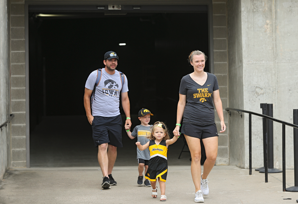 Junior Hawk Club members participate in the Swarm Experience during Kids Day at Kinnick Stadium in Iowa City on Saturday, Aug 10, 2019. (Stephen Mally/hawkeyesports.com)