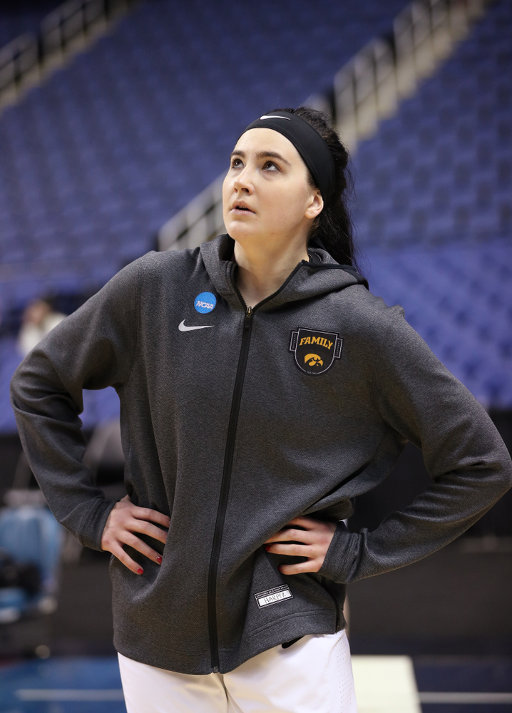 Iowa Hawkeyes forward Megan Gustafson (10) against the NC State Wolfpack in the regional semi-final of the 2019 NCAA Women's College Basketball Tournament Saturday, March 30, 2019 at Greensboro Coliseum in Greensboro, NC.(Brian Ray/hawkeyesports.com)