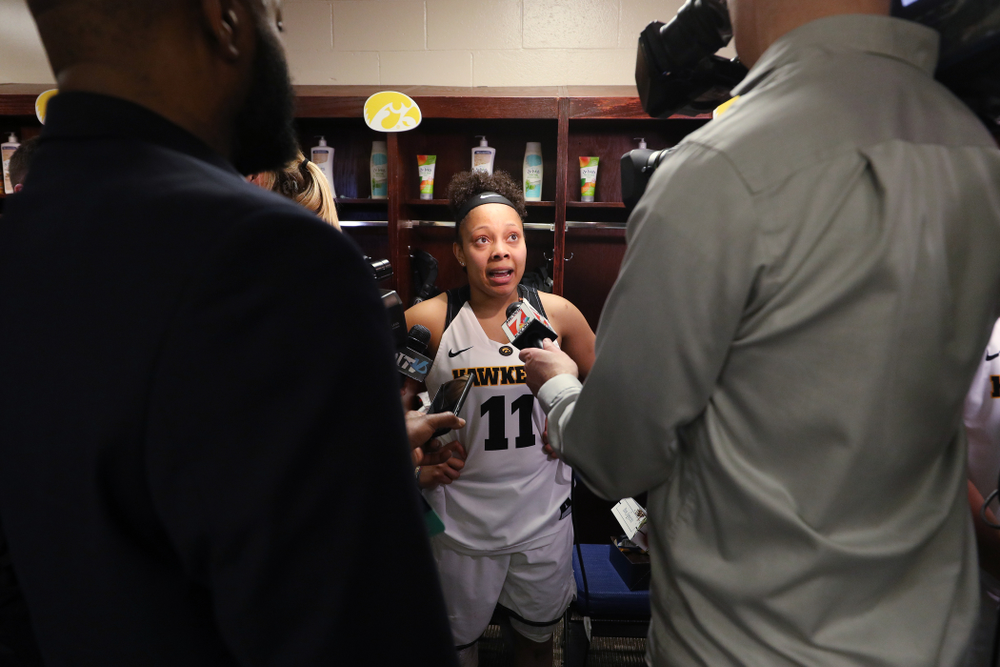 Iowa Hawkeyes guard Tania Davis (11) against the NC State Wolfpack in the regional semi-final of the 2019 NCAA Women's College Basketball Tournament Saturday, March 30, 2019 at Greensboro Coliseum in Greensboro, NC.(Brian Ray/hawkeyesports.com)